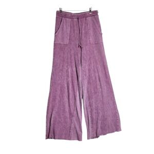 Three Bird Nest Pink Mineral Wash Wide Leg Lounge Pants MP6295 Womens LLarge